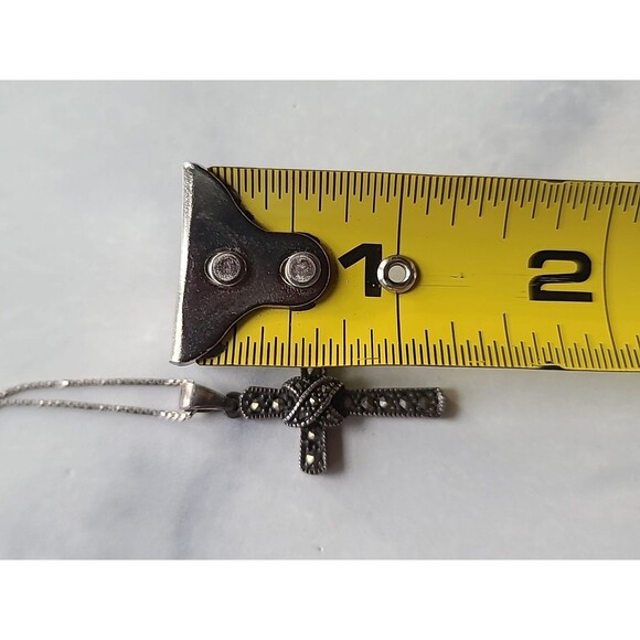 Italian 925 Sterling Silver Marcasite Cross Pendant Necklace Vintage, READ - Picture 7 of 10